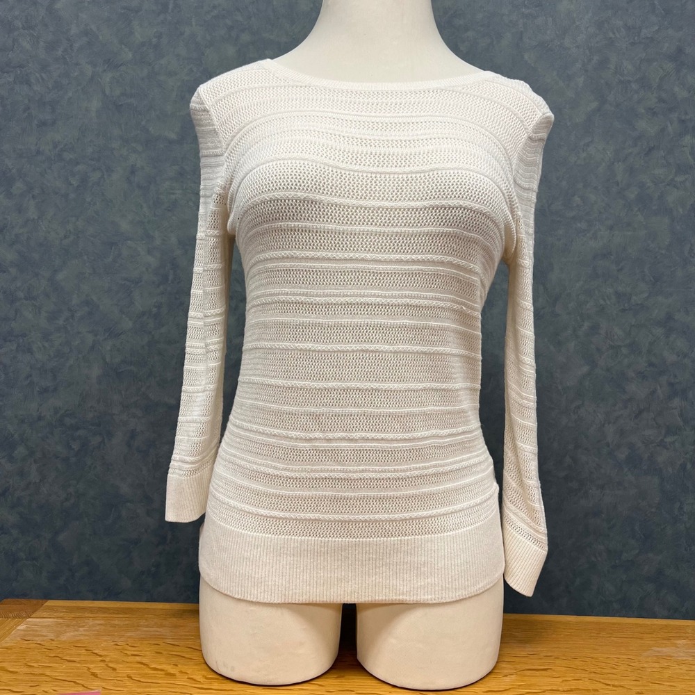 Banana Republic Factory Sweater‎ Knit Open Weave Lightweight Long Sleeve Cream L
